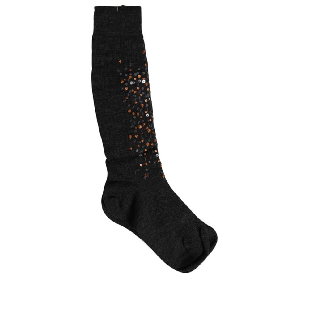 Dolce & Gabbana Dark Gray Sequined Wool Knee High Accessory Women's Socks